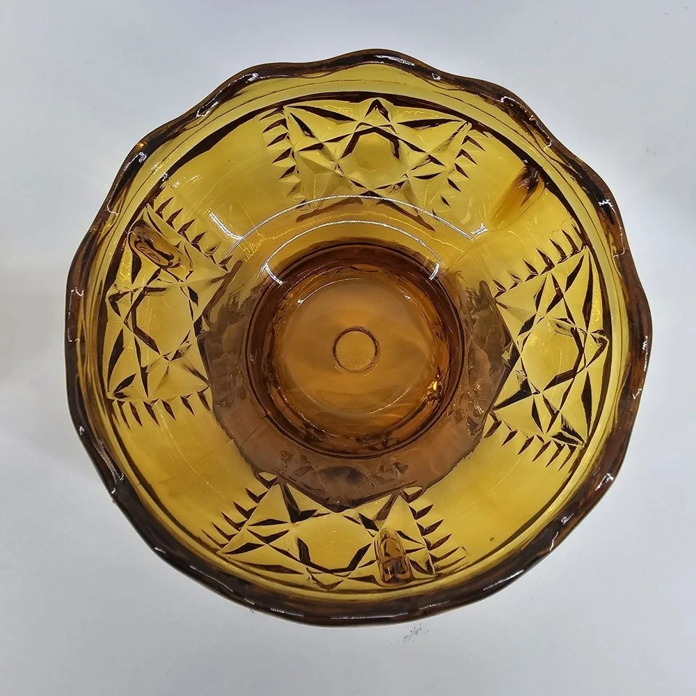 Vintage Indiana Glass Large Golden Amber Stars And Bars Fairy Lamp